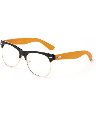 Oval Half Metal Frame Modern Designer Fashion Clear Lens Glasses for Men - Black/Gold/Dark Bamboo - CO12LC7ZVFZ $19.43