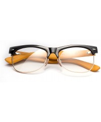 Oval Half Metal Frame Modern Designer Fashion Clear Lens Glasses for Men - Black/Gold/Dark Bamboo - CO12LC7ZVFZ $11.81