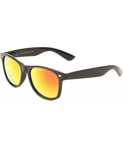 Round Classic Glossy Finish Color Mirror Sunglasses - Red - C41985Z4K7U $25.77