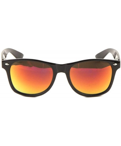 Round Classic Glossy Finish Color Mirror Sunglasses - Red - C41985Z4K7U $26.47