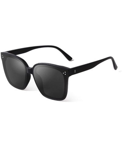 Square Fashion Square Sunglasses for Women Men Oversized Vintage Shades - Black Frame Grey Lens - CL1960XAL8W $21.82