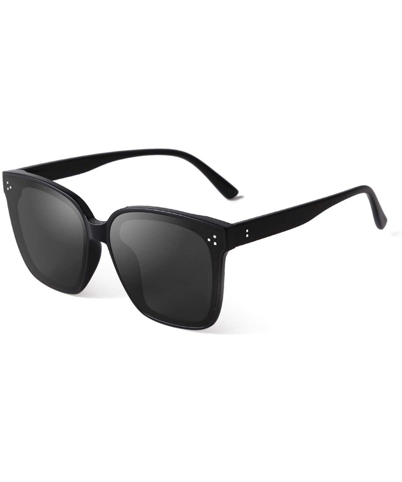 Square Fashion Square Sunglasses for Women Men Oversized Vintage Shades - Black Frame Grey Lens - CL1960XAL8W $21.26