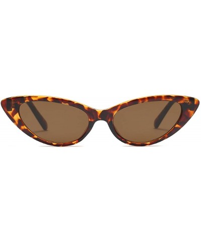 Cat Eye Cat Eye Small Sunglasses Small Narrow Oval Vintage Retro Mini eyewear - Leopard - CJ18DTK374E $11.15