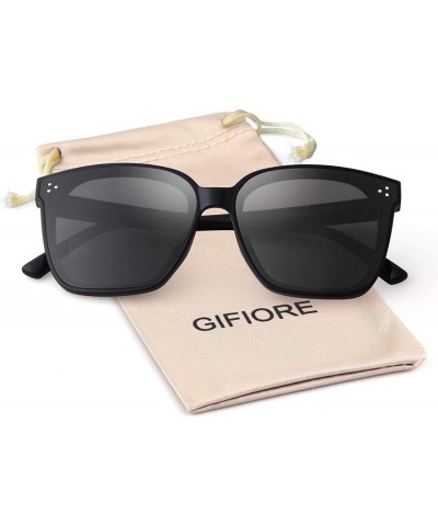 Square Fashion Square Sunglasses for Women Men Oversized Vintage Shades - Black Frame Grey Lens - CL1960XAL8W $22.39