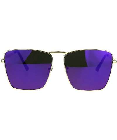 Rectangular Womens Color Mirror Oversize Metal Rim Rectangular Sunglasses - Gold Purple - C0180GHSNRI $23.60