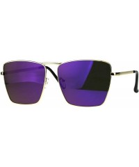 Rectangular Womens Color Mirror Oversize Metal Rim Rectangular Sunglasses - Gold Purple - C0180GHSNRI $15.74