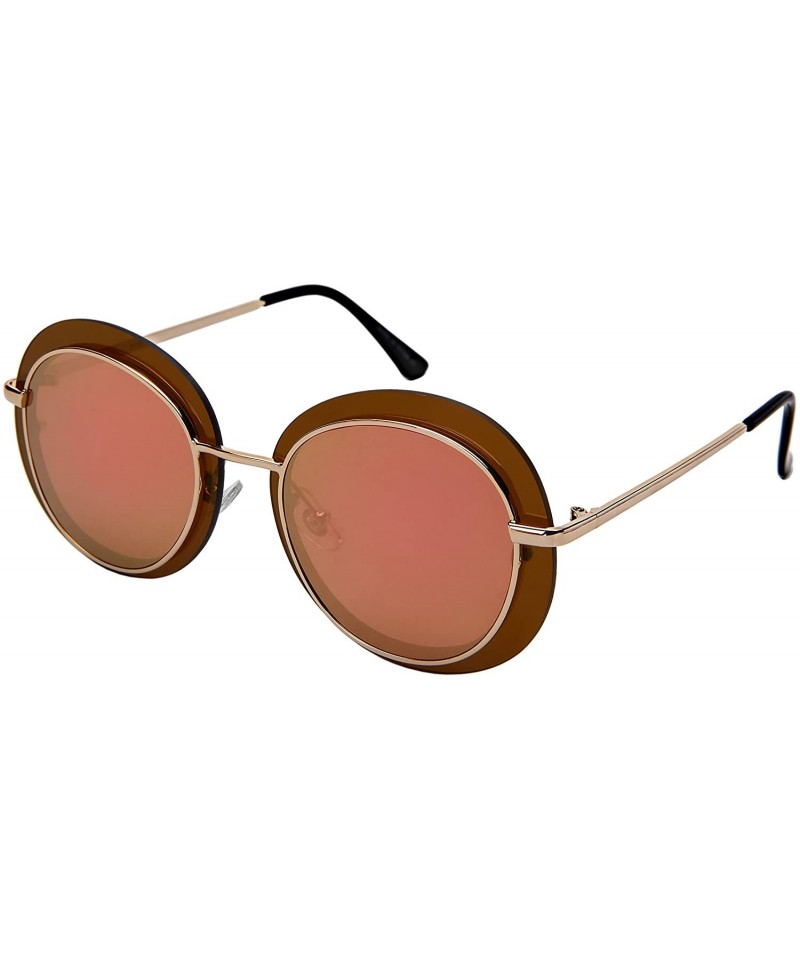 Oval Round Oval Women Sunglasses with Flat Lenses 3179-FLREV - Gold Frame/Pink Mirrored Lens - CI18E6Q6IR3 $8.06