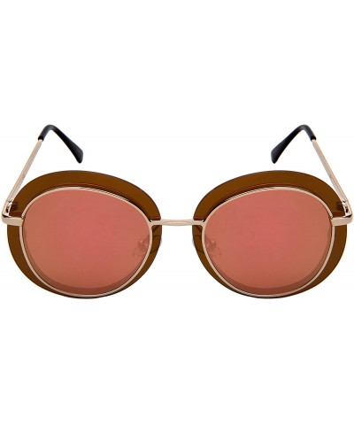 Oval Round Oval Women Sunglasses with Flat Lenses 3179-FLREV - Gold Frame/Pink Mirrored Lens - CI18E6Q6IR3 $8.06