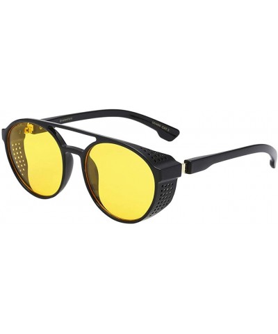 Round Gothic Steampunk Sunglasses For Men Women Uv Protection Sunglasses Full Frame Retro Eyewear Fashion - Yellow - CG18YL3C...