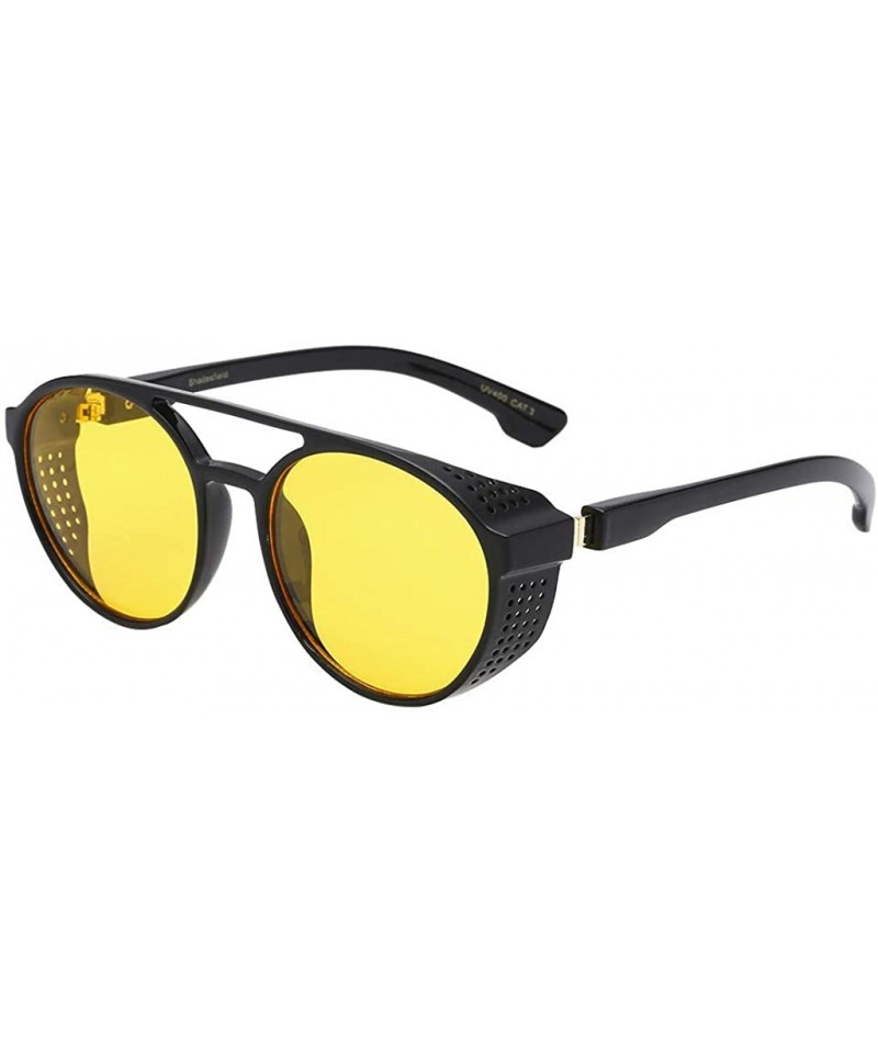 Round Gothic Steampunk Sunglasses For Men Women Uv Protection Sunglasses Full Frame Retro Eyewear Fashion - Yellow - CG18YL3C...