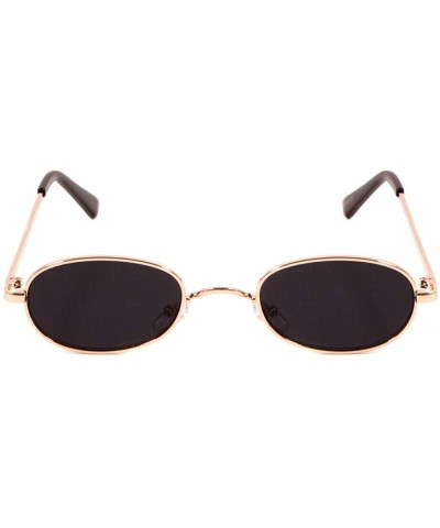 Rimless Slim Metal Small Oval Classic Round Sunglasses - Gold Metallic & Black Frame - Black Super Dark Lenses - CQ18UUL3QHI ...
