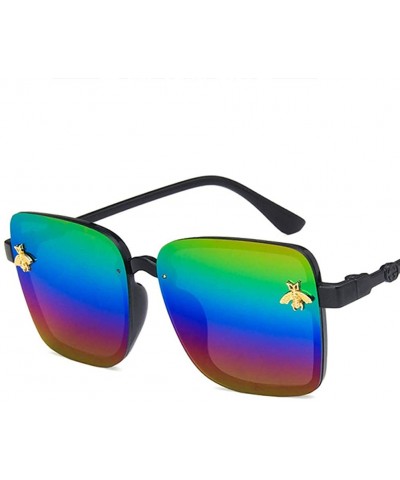 Square Unisex Sunglasses Fashion Bright Black Grey Drive Holiday Square Non-Polarized UV400 - Bright Black Multicolor - CY18R...