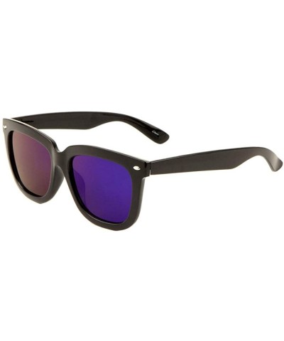 Square Classic Color Mirror Thick Plastic Frame Sunglasses - Blue - C3197A4GUZ2 $27.78