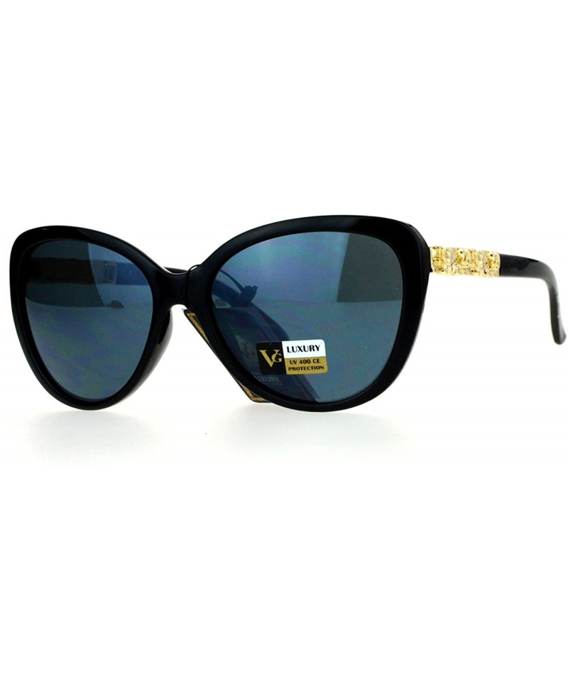 Oversized Rose Metal Jewel Arm Oversize Cat Eye Sunglasses - All Black - CO12EDWWC17 $11.82