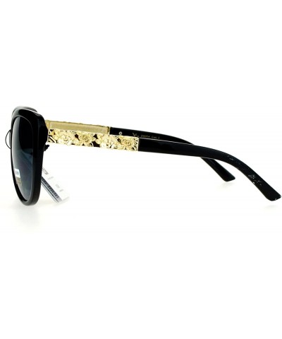 Oversized Rose Metal Jewel Arm Oversize Cat Eye Sunglasses - All Black - CO12EDWWC17 $11.82