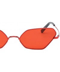 Goggle Sunglasses Small Rectangle Sunglasses Metal Frame Cat Eye Sun Glasses Goggles - Red - CX18QT267U5 $10.32