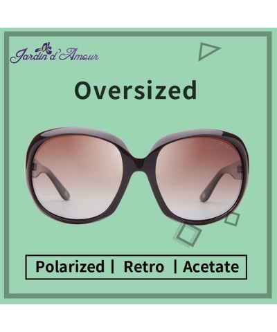 Oversized Womens Oversized Polaroid Lens Sunglasses Stylish Aceate Frame JA3113 - Brown - CB18020LWNN $24.29