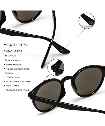 Shield Classic Small Round Retro Sunglasses - Black Frame / Mirror Blue Lens - CC12GO6D0Y3 $30.90