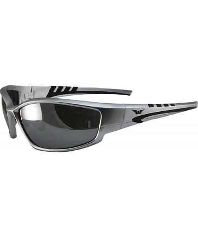 Oval Traffic Motorcycle Sunglasses Silver Frames Flash Mirror Lens - CM187WTE3UM $32.38