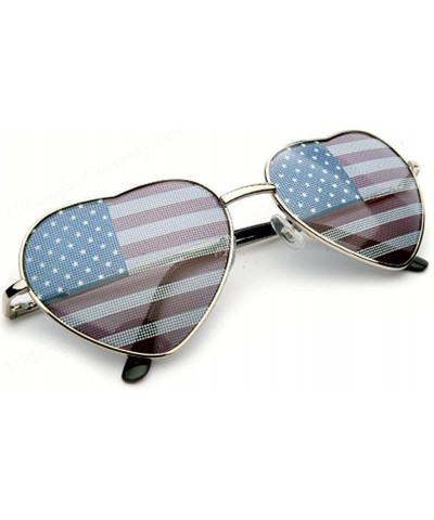 Aviator Large Oversized Womens Heart Shaped Sunglasses Cute Love Fashion Eyewear - Aviator Flag - CG11K5YUO1X $18.99