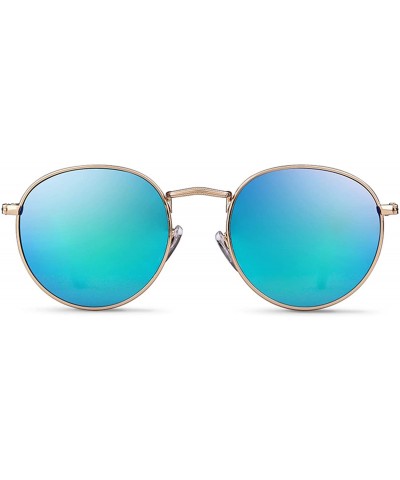 Round Retro Round Sunglasses for Men Women Vintage UV400 Circle Color Lens Metal Frame Mirrored Sun Glasses - Green - CK18L87...