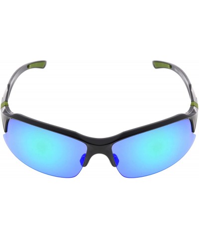 Sport Polycarbonate Polarized TR90 Unbreakable Half-Rim Sport Sunglasses - Black/Green Mirror - CN12NSANFBF $25.40