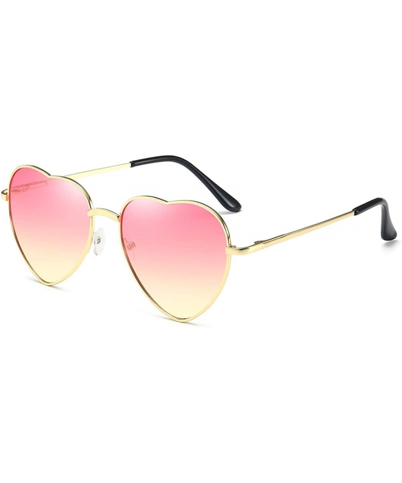 Goggle Heart Sunglasses Thin Metal Frame Lovely Heart Style for Women - Pink Gradient Lens+gold Frame - CD17YEAAEER $8.86