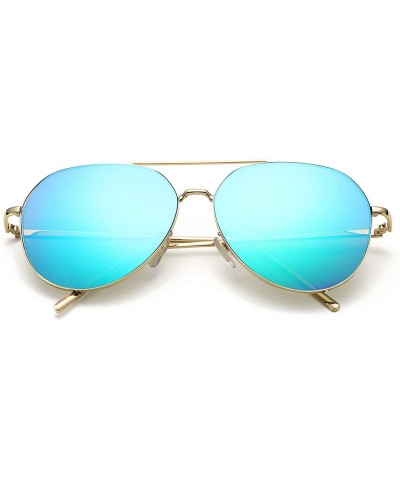 Aviator Aviator Mirrored Flat Lens Sunglasses Metal Frame for Men and Women UV400- 62mm - Gold/Blue Mirror - C118Q227285 $23.05