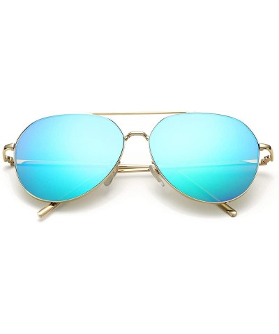 Aviator Aviator Mirrored Flat Lens Sunglasses Metal Frame for Men and Women UV400- 62mm - Gold/Blue Mirror - C118Q227285 $10.45