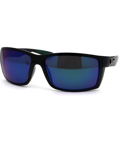 Sport 90s Classic Rectangular Cholo Gangster Biker Style Sunglasses - Black Green Teal Mirror - CD195EDIGG5 $14.19