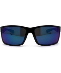 Sport 90s Classic Rectangular Cholo Gangster Biker Style Sunglasses - Black Green Teal Mirror - CD195EDIGG5 $14.19