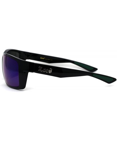 Sport 90s Classic Rectangular Cholo Gangster Biker Style Sunglasses - Black Green Teal Mirror - CD195EDIGG5 $14.19
