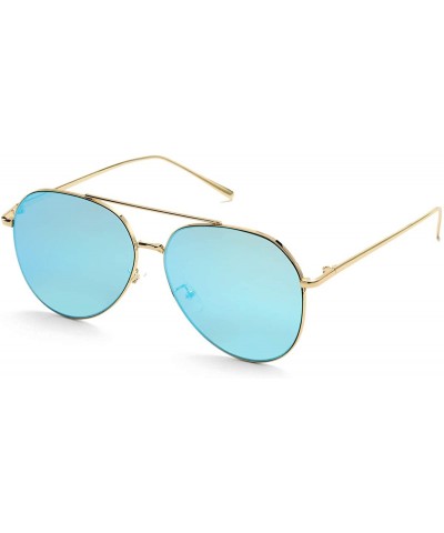 Aviator Aviator Mirrored Flat Lens Sunglasses Metal Frame for Men and Women UV400- 62mm - Gold/Blue Mirror - C118Q227285 $23.05