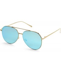 Aviator Aviator Mirrored Flat Lens Sunglasses Metal Frame for Men and Women UV400- 62mm - Gold/Blue Mirror - C118Q227285 $23.05