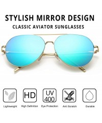 Aviator Aviator Mirrored Flat Lens Sunglasses Metal Frame for Men and Women UV400- 62mm - Gold/Blue Mirror - C118Q227285 $23.66