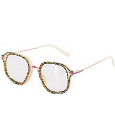 Cat Eye Sparkling Crystal Round Sunglasses UV Protection Rhinestone Sunglasses - Beige - CK18UNZADQ7 $29.57