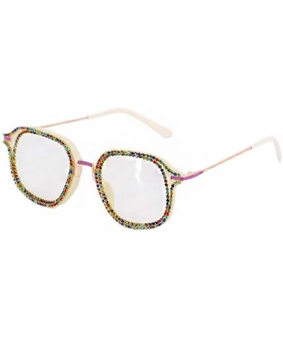 Cat Eye Sparkling Crystal Round Sunglasses UV Protection Rhinestone Sunglasses - Beige - CK18UNZADQ7 $28.78