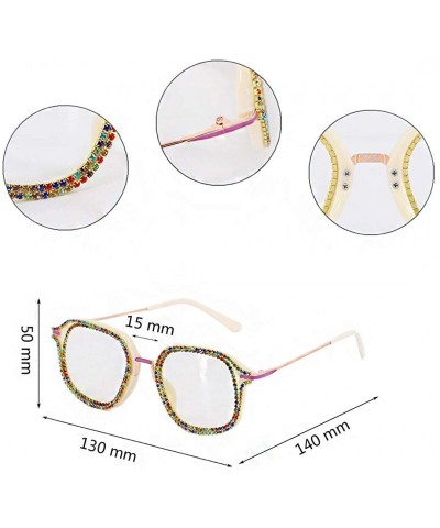 Cat Eye Sparkling Crystal Round Sunglasses UV Protection Rhinestone Sunglasses - Beige - CK18UNZADQ7 $13.40