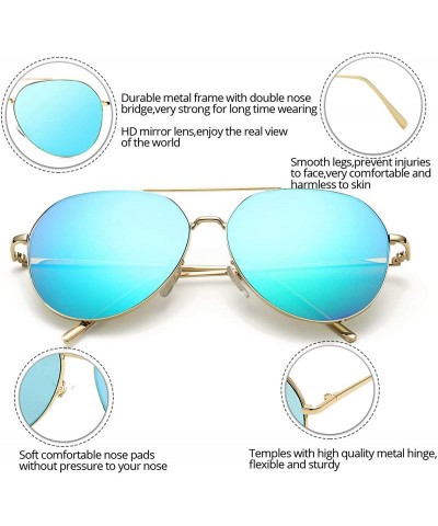 Aviator Aviator Mirrored Flat Lens Sunglasses Metal Frame for Men and Women UV400- 62mm - Gold/Blue Mirror - C118Q227285 $10.45