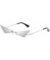 Rimless Vintage Women Sunglasses Frameless Mirror Lens Narrow Cat Eye Sun Glasses Male UV400 - Silver Mirror - CW18AI580M3 $1...