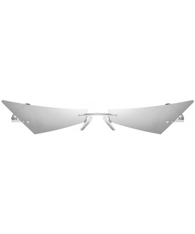 Rimless Vintage Women Sunglasses Frameless Mirror Lens Narrow Cat Eye Sun Glasses Male UV400 - Silver Mirror - CW18AI580M3 $1...