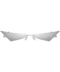 Rimless Vintage Women Sunglasses Frameless Mirror Lens Narrow Cat Eye Sun Glasses Male UV400 - Silver Mirror - CW18AI580M3 $1...