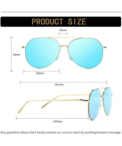 Aviator Aviator Mirrored Flat Lens Sunglasses Metal Frame for Men and Women UV400- 62mm - Gold/Blue Mirror - C118Q227285 $23.66
