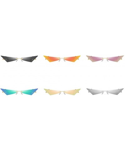 Rimless Vintage Women Sunglasses Frameless Mirror Lens Narrow Cat Eye Sun Glasses Male UV400 - Silver Mirror - CW18AI580M3 $1...