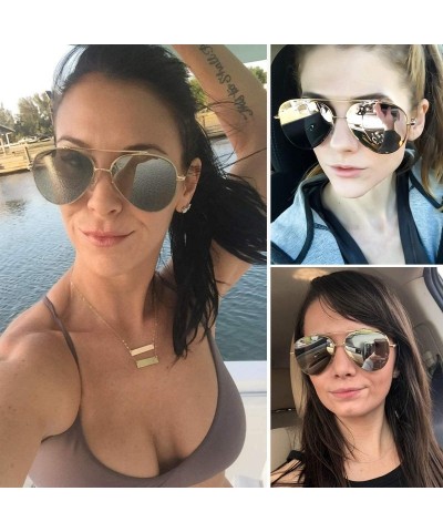 Aviator Aviator Mirrored Flat Lens Sunglasses Metal Frame for Men and Women UV400- 62mm - Gold/Blue Mirror - C118Q227285 $23.05