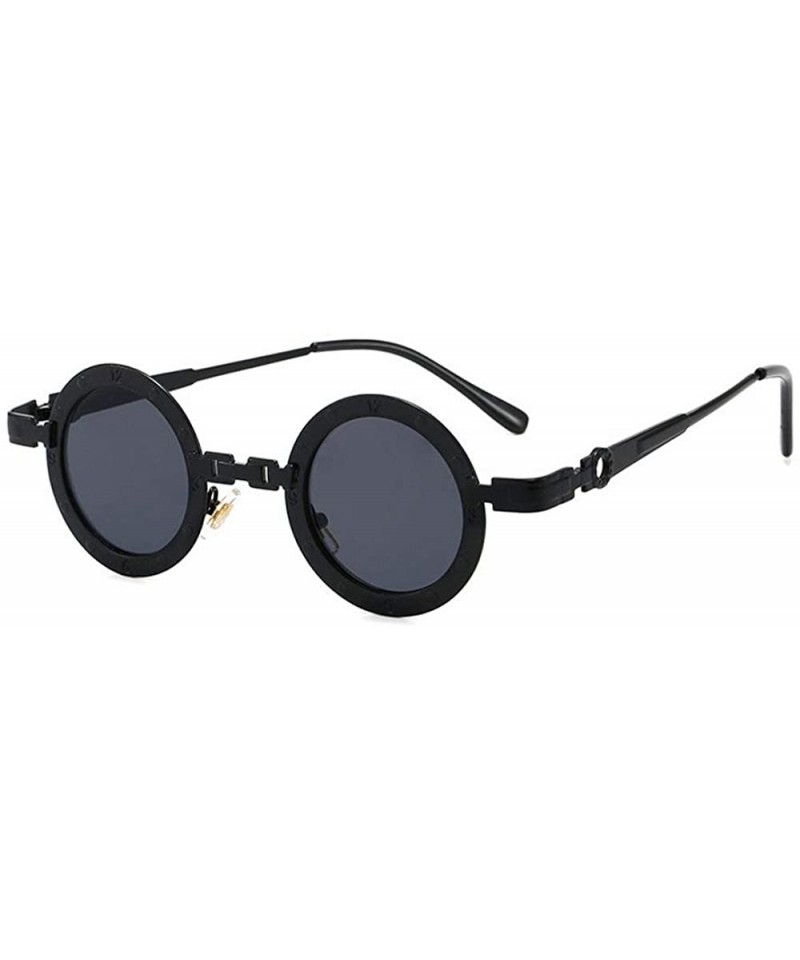 Round 2020 Men's Punk Retro Round Super Small Frame Luxury Fashion Ladies Hip Hop Sunglasses UV400 - Black - CF193EWYKAA $16.03