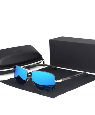 Oversized Aluminum brand men sunglasses polarizer HD UV400 Men - Blue Gun - CV1982Y6G8X $27.46