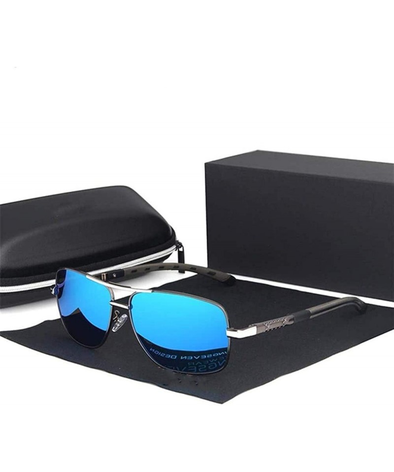 Oversized Aluminum brand men sunglasses polarizer HD UV400 Men - Blue Gun - CV1982Y6G8X $47.73
