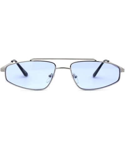 Rectangular Mens Retro Hippie Triangular Metal Rim Dad Shade Sunglasses - Silver Blue - CF1987KCGUC $11.63