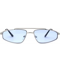 Rectangular Mens Retro Hippie Triangular Metal Rim Dad Shade Sunglasses - Silver Blue - CF1987KCGUC $11.63